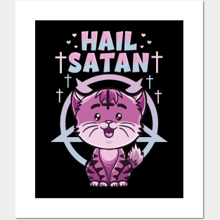 Cute Hail Satan Cat Pun Kitty Satanic Heavy Metal Posters and Art